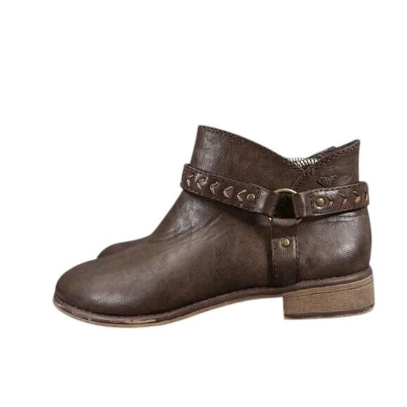 Roxy Shoes Womens 7 Booties Western Harness Fashion Brown Zip Casual Ankle Boot - Picture 4 of 14